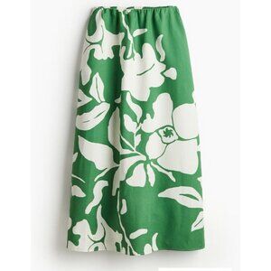 H & M Green White Floral Midi Skirt XXL